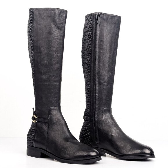 Cole Haan Women Isabel Black Leather Strap Riding Equestrian Tall Boots sz 6 - Picture 1 of 7